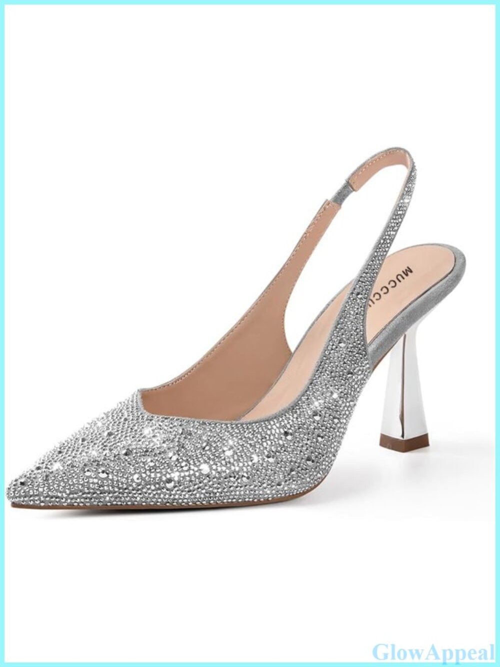 Rhinestone Slingback Kitten Heel Pumps Pointed Toe Formal Dress Heels